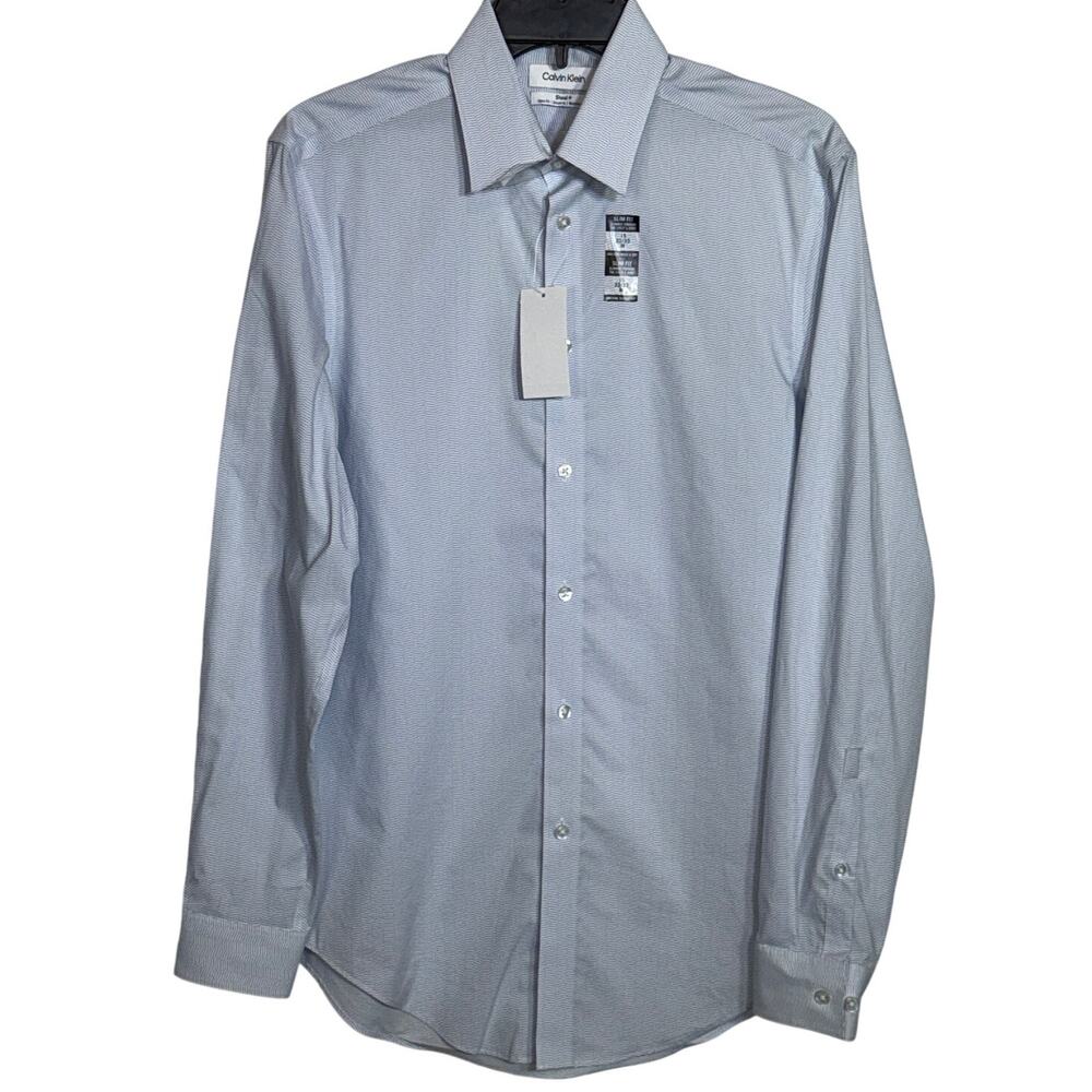 Calvin Klein Steel Men's Slim-Fit Stretch Dress Shirt, Mist 15 32-33 $85